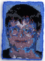 Woman in Blues, Seed Bead Embroidery by Virginia Brubaker